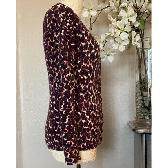 Merona Womens Animal Print Long Sleeve Cardigan Sweater S Brown Button Up Top - Picture 7 of 12